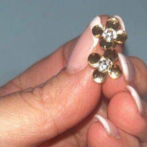 Gold Flower Earrings with Crystal Center BRAND NEW
